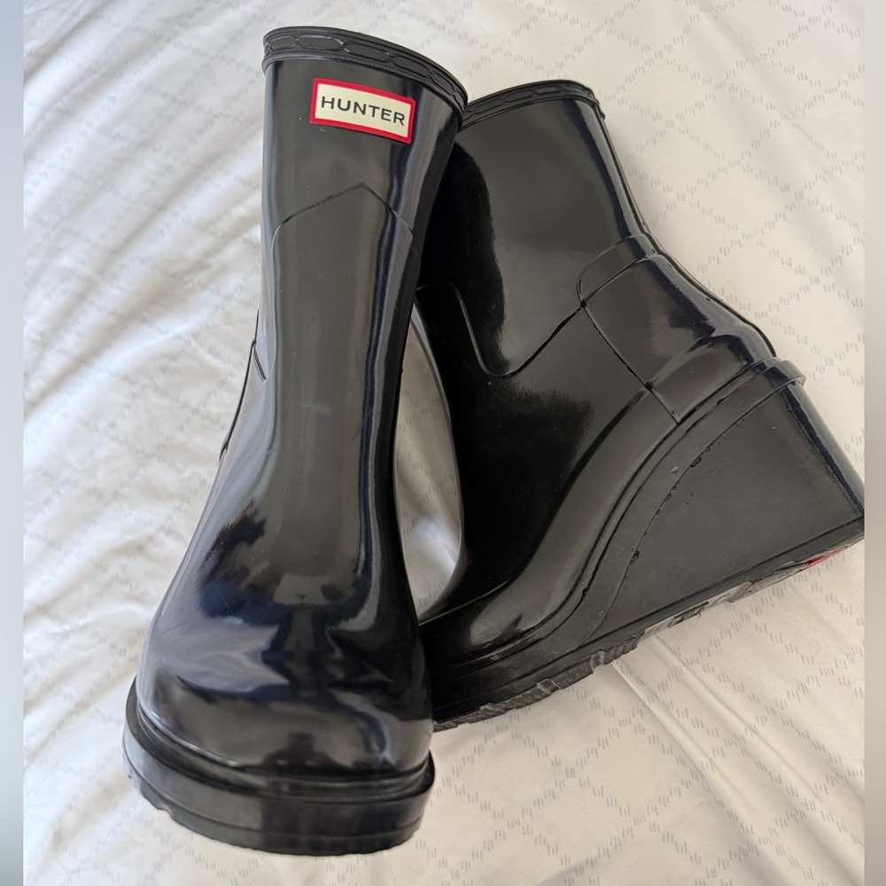 HUNTER Original Wellies Glossy Refined Wedge Rain Boots Black UK 4/EUR 36/US 6 - Picture 3 of 8
